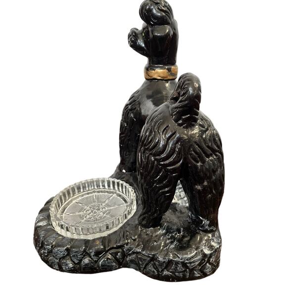 Chalkware Poodle Ashtray Large Black Dog Trinket Vtg Mid Century Kitschy READ - Picture 3 of 16
